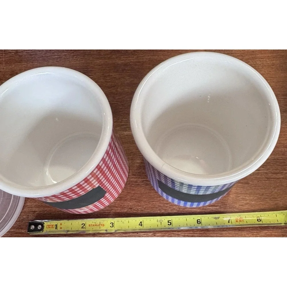 Vintage Ceramic Storage ASA Selection Container Jars Gingham Pattern Germany Lid